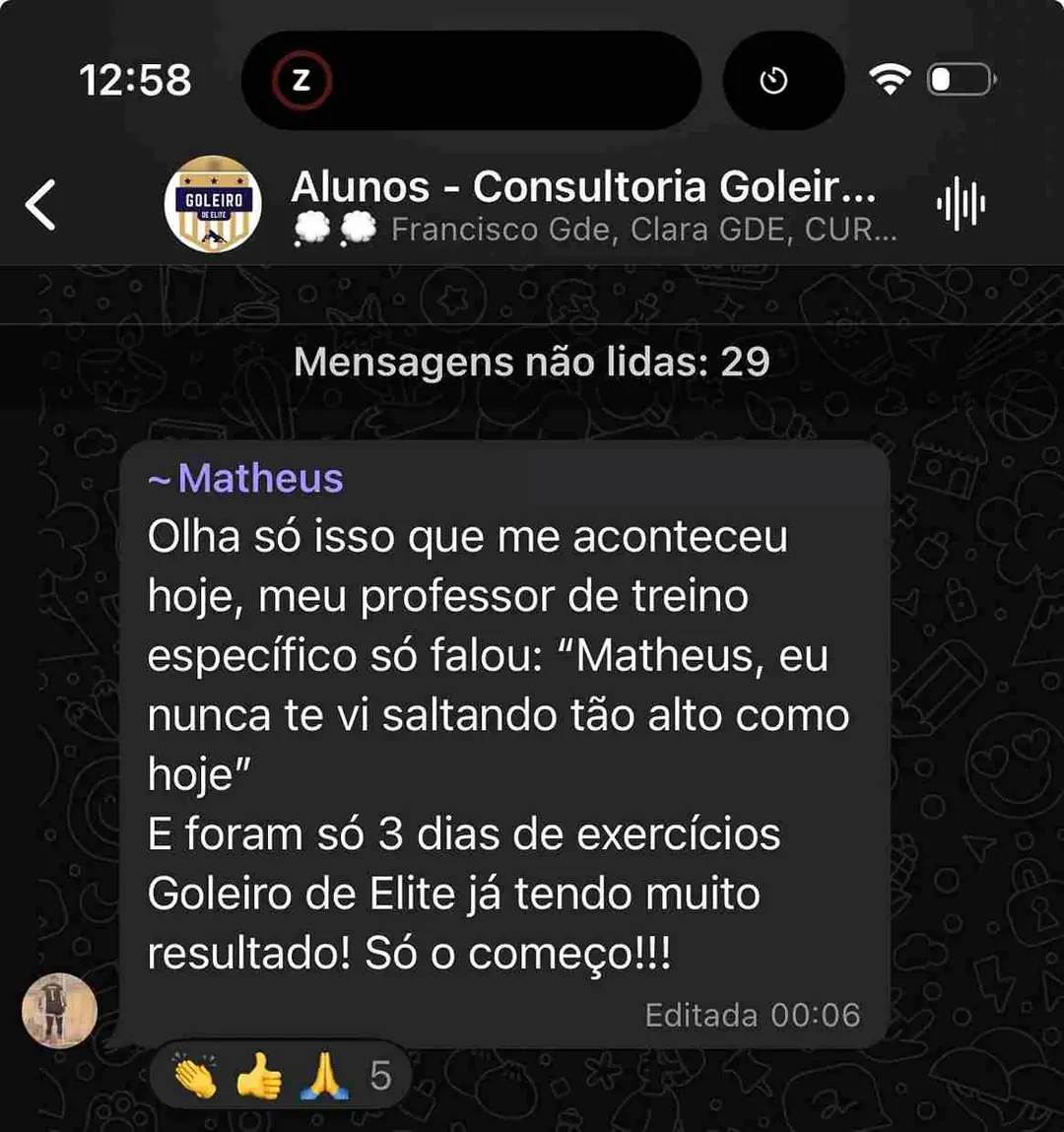 Print de WhatsApp: professor nunca viu o aluno saltando tão alto, com 3 dias de exercícios